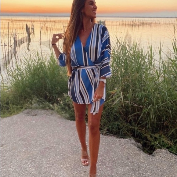 Zara Blue Striped Short Jumpsuit - Picture 2 of 8